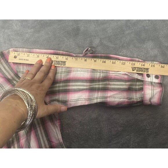 Cotton Express Womens Button Up Pink Gray Plaid Cotton Sz XS 3/4 Sleeves Western - Picture 16 of 16